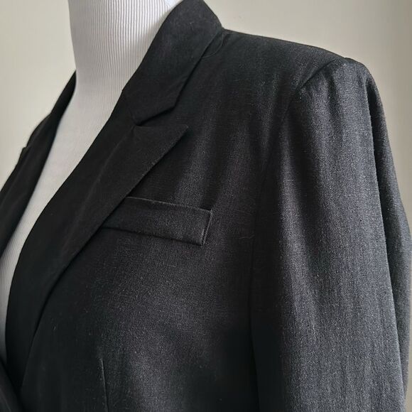 Halston Double-breasted Black Linen Blend Blazer Size M - Picture 9 of 15